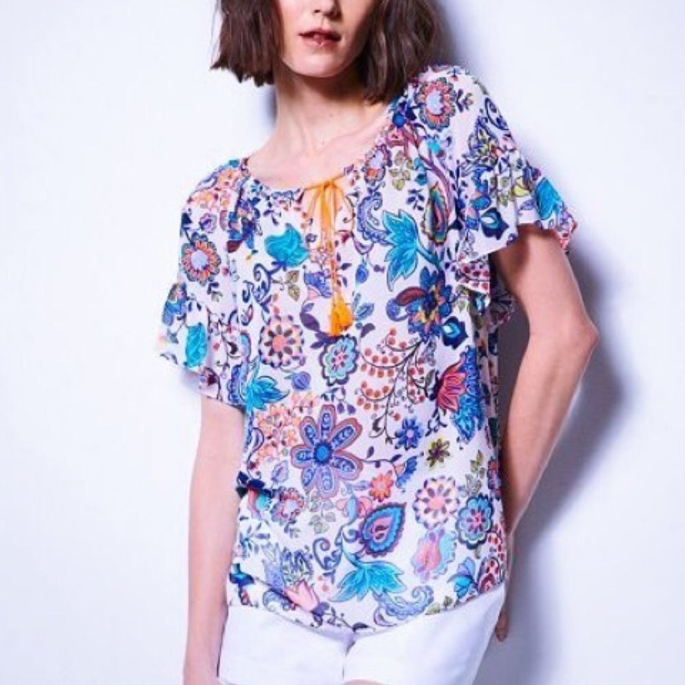 Milly Design Nation Floral Top Sheer S